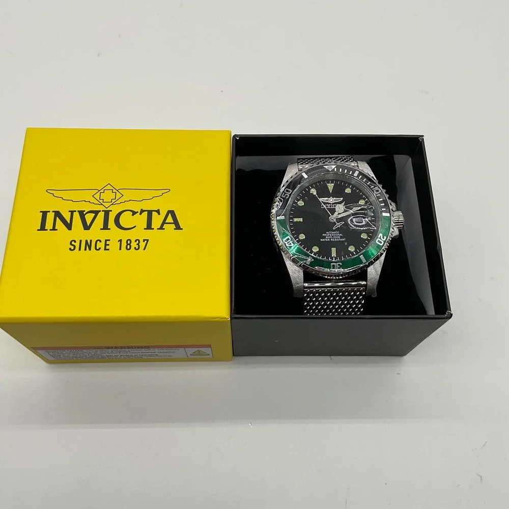Invicta Pro Diver 47mm Automatic Green Bezel Mesh Bracelet Watch New
